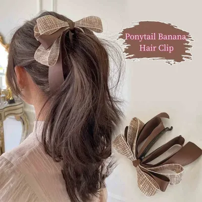 Retro Banana Hair Clip Elegant Bow Vertical Ponytail Barrette