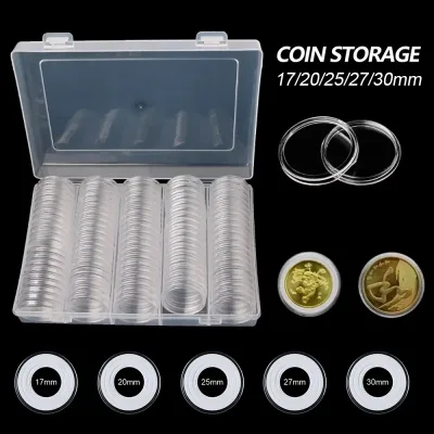 Coin Capsule Cases 30mm Plastic Clear Round Storage Box 100-Pack