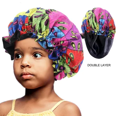 Kids Elastic Sleep Cap African Print Hair Bonnet Turban Satin Lined Cap Night Sleep Hat Children Turban Hair Wrap Stylin
