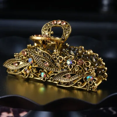 Retro Leaf Large Hollow Alloy Metal Hair Claw Clip Women