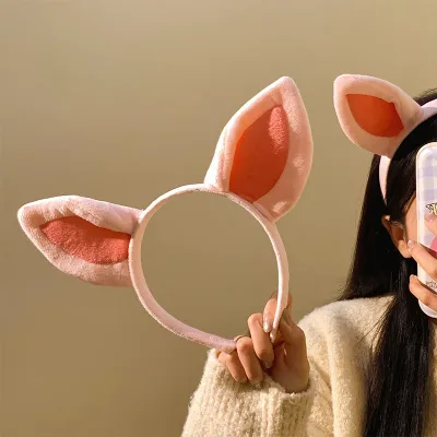 Simple Sweet Hair Accessories Women Students Washing Face Hairband Little Pig Ears Headbands Plush Cartoon Hair Drop Shi