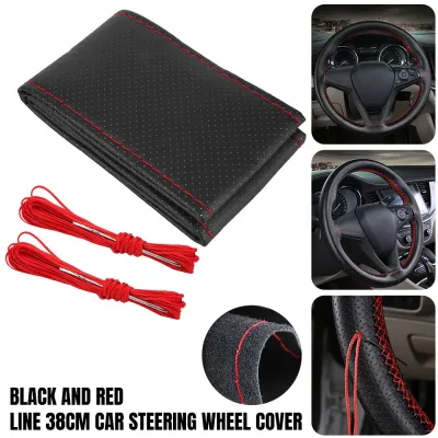 Suede Steering Wheel Cover Leather anti-slip Stitch on 38cm Universal DIY Car UK