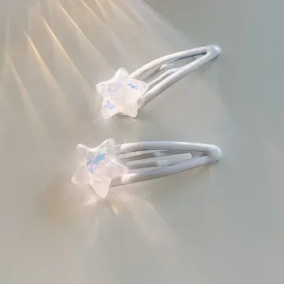 2pcs White Star Bangs Side Clip Women Girls Sweet Cute Snap Clip Hairpin Barrettes Korean Style Fashion Hair Accessories