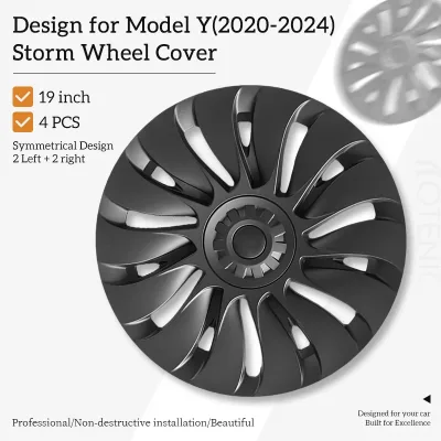 4PCS Hub Cap Replacement Storm Style Wheel Cap 19-Inch Automobile Hubcap Full Rim Cover Accessories for Tesla Model Y 20