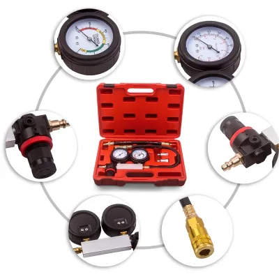 Engine Leakdown Detection Test Automotive Tools Double Gauge  Automotive Cylinder Leak Detector Petrol Engine Gauge Tool