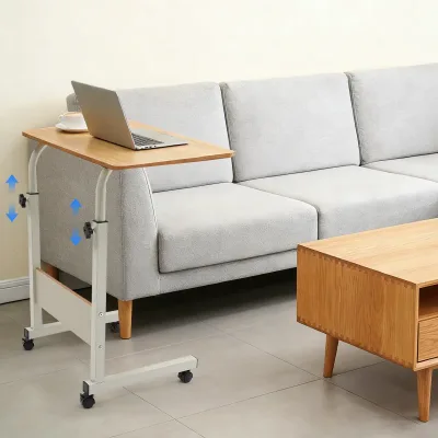 Lift Table Universal Wheels Easy to Move C Shaped End Table for Sofa Couch Bed Room Small Table Plank Support