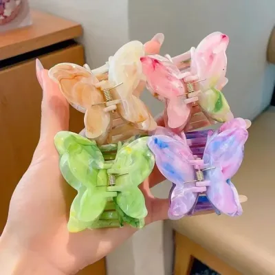 Marble Pattern Double Butterfly Shark Clip 18 Colours Ponytail