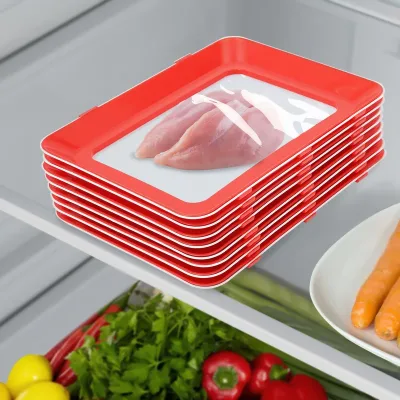 8PCS Food Preservation Tray Reusable Stackable Storage Container Refrigerator Keeping Fresh Organizer for Meat Fruits Ve