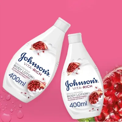 Johnsons Vita-Rich Bright Body Lotion Pomgrnt - 400 ml, pomegranate flower, shea butter, hydrates and brightens skin