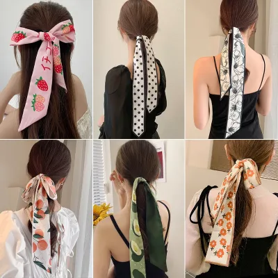 Fashion Printing Letter Hair Ribbons French Elegant Long Headband Bag Strap Accessories Girls Bow Knot Long Hair Scarf H