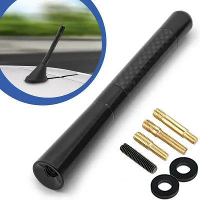 Carbon Fiber Screw Short Antenna Black 4.7" Car AM/FM Radio Signal Aerial Mast