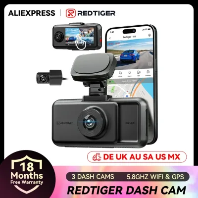 REDTIGER A6 3 Cameras Front/Cabin/Rear Cam 4K Dash Cam Built-in 5.8Ghz WiFi GPS Car DVR Night Vision Parking Monitor 3 C