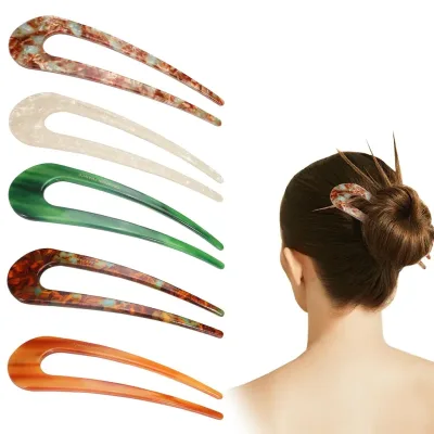 U-shaped Female Hairpin Fashionable Mineral Patterned Meatballs Hairpin Elegant Vintage Chinese Style Women's Hair Acces