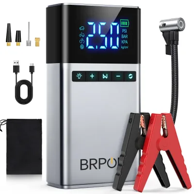 BRPOM 26800mAh Portable Car Starter with Air Compressor 180 PSI 6000A Starter 12V Car Battery Starter Box Car Battery Ju