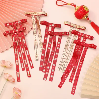 Long Tassel Ribbon Candy Bow Hair Clip Side Pin Set of 2