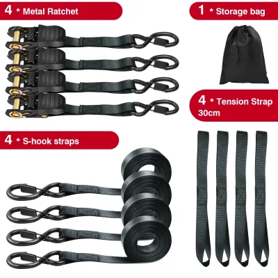 BRIEFNESS Ratchet Tie Down Strap Heavy Duty Ratchet Tie Down Strap Car Trailer Tyre Ratchet Strap with S Hook 1000KG Bla