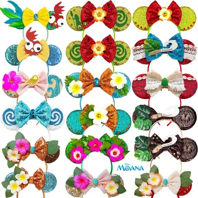 Disney Maui Hook Hair Accessories for Girls Mickey Ears Headbands Women Cartoon Moana Hairbands Kids Frangipani Flowers 