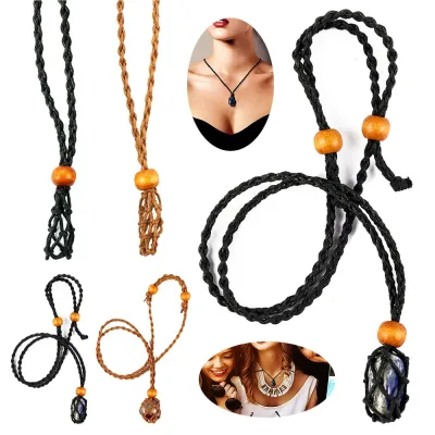 Crystal Quartz Gemstone Cage Rope Pendant Necklace DIY Empty Stone