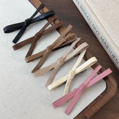 Retro Coffee Leather Bow Hair Clip Sweet Barrette Hairpin