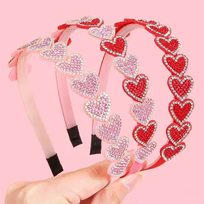 1/3pcs Crystal Heart Headbands for Women Valentine's Day Heart Shaped Hairbands Kids Girls Headband for Party Hair Acces