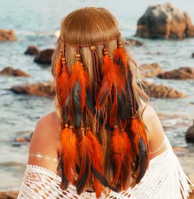 Boho Feather Headband Hippie Gypsy Indian Costume Headpiece