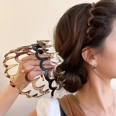 Korean Women Hair Comb Non-Slip Headband Plastic U Shape Hairs Hoops Fixed Teeth Fluffy Top Hair Bands Headwear Hair Acc