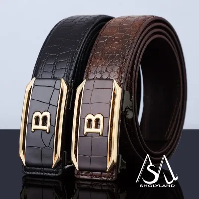 Crocodile Pattern Alloy Letter Automatic Buckle Belt for Men