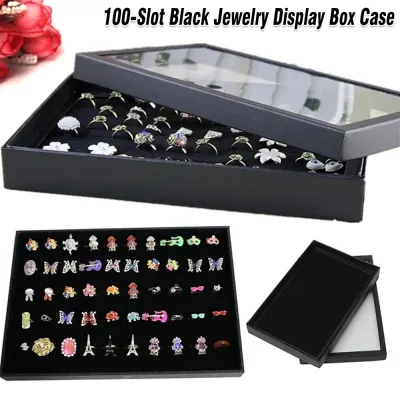 Jewellery Box Organizer Display Case with Velvet Lining Transparent Glass Lid UK