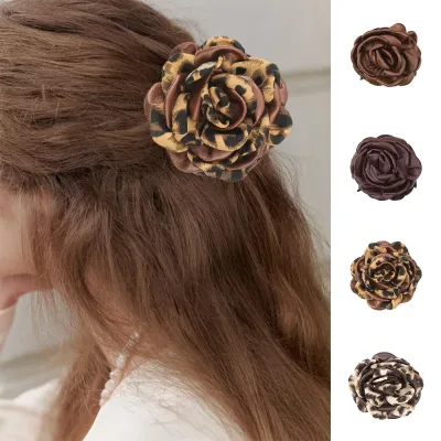AWAYT Retro Brown Rose Bud Fabric Hair Claw Clip Korean Floral