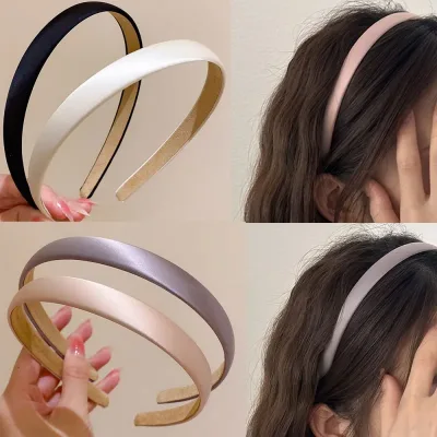 1.5cm Retro Satin Solid Colour Headbands Women 2-Pack Korean