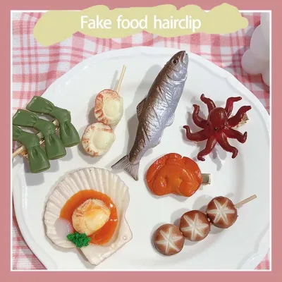 Kawaii Cartoon Food Seafood Skewer Hair Clip Korean Simulation