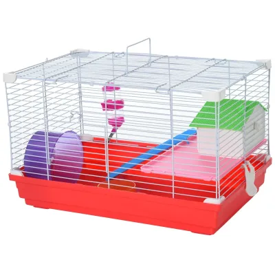 PawHut 2-Tier Hamster Cage with Exercise Wheel Water Bottle Dishes
