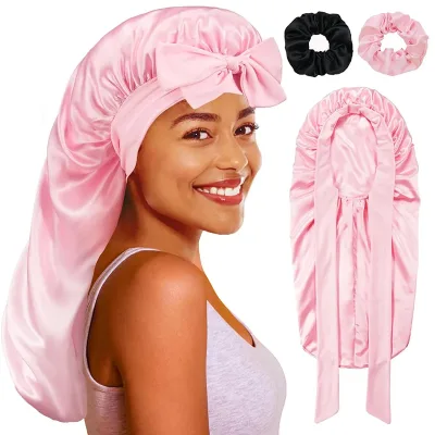 Satin Long Tube Bonnet Sleep Cap 3-Pack Beauty Salon Hair Care