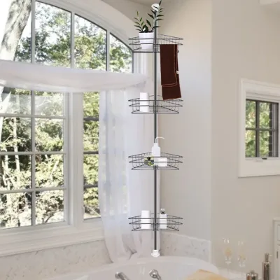 4 Tier Metal Corner Shower Shelf Wall Rack Organizer Bathroom Black