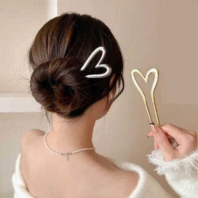 Korean New Hairpin Hair Sticks Heart Geometric Metal Trendy Metal Hair Accessories Headwear Hairstyle For Women Girls Je