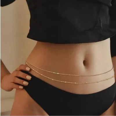 HipHop Double Layers Belly Chains Women Y2K Gold Color Beach Bikini Waist Body Chain Jewelry Elegance Versatile Acessori image 1