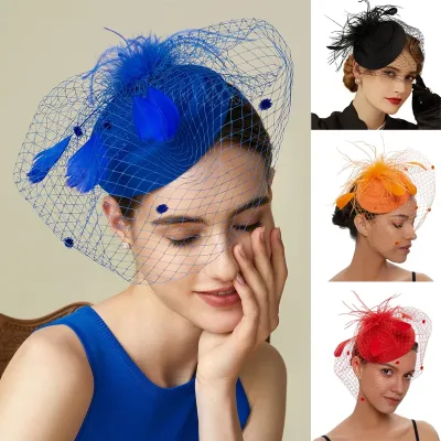 Mesh Wave Point Floral Feather Fascinator Hat Wedding Cocktail