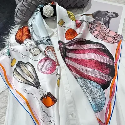 100% Mulberry Silk Square Scarf Headscarf 90x90cm Balloon Print