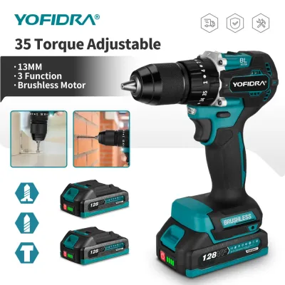 YOFIDRA 13mm Brushless Cordless Impact Drill 35+3 Torque Makita 18V