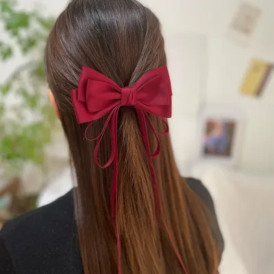 Vintage Large Bow Hair Clip Trend Long Ribbon Hairpins Barrettes Headwear For Women Girl Hair Accessories Wedding Jewelr