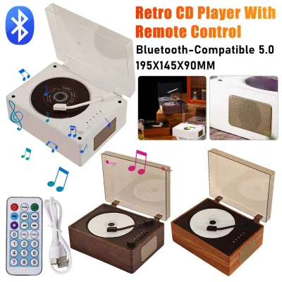 Vintage Retro Desktop CD Player Bluetooth 5.0 Speaker USB AUX Remote