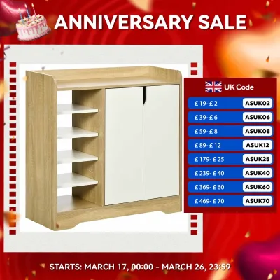 HOMCOM 5-Shelf Open Shoe Cabinet Storage Organiser Natural