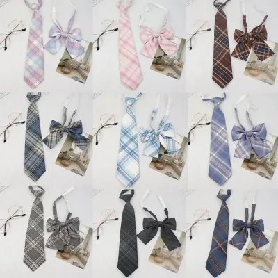 JK Plaid Bow Tie and Neck Tie Set Handmade College Style 2-Piece