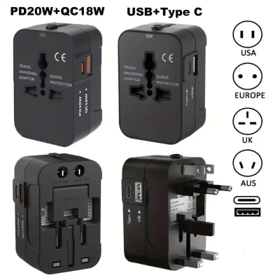 Universal Travel Adapter with USB Port Type-C PD Charging All-in-one Travel Adapter EU/UK/USA/AUS Plug Power Charger for