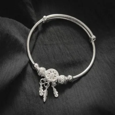 925 Sterling Silver Bracelet Ladies Cold Wind Dream Catcher Leaves Tassel Turn Beads Jewelry Bracelets for Women Girls G image 1