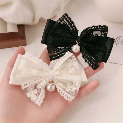 2/4pcs Xiaoxiangfeng lace bow hair clip, pearl bow, bangs clip, side hair clip, hair accessory, hairpin