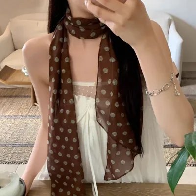 Polka Dot Neck Scarf Summer Black Brown Hair Band Small Shawl