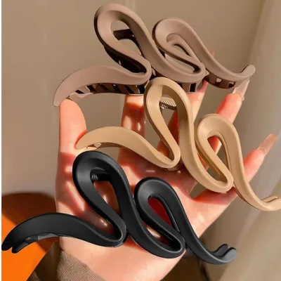 Solid Color Acrylic Frosted Wave Hair Claws for Women Simple Versatile Back Head Shark Clip French Temperament Hair Acce