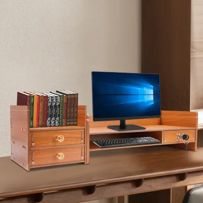 Tabletop Computer Monitor Stand, Computer Rack With Drawers, Phone ...