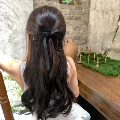 1PC Simple, Gentle, Black, Bow Ribbon, Hair Clips, Premium, Temperament, Back of the Head, Hair Ties, Spring Clips, Hair